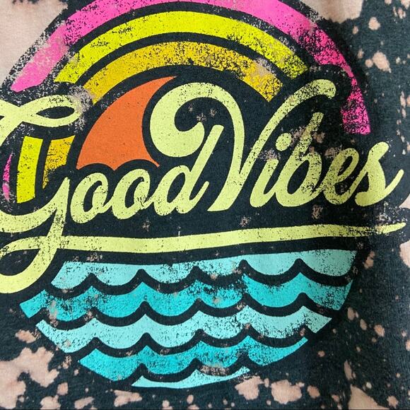 Custom Bleached Good Vibes Cropped Tee Sz S - Picture 3 of 5